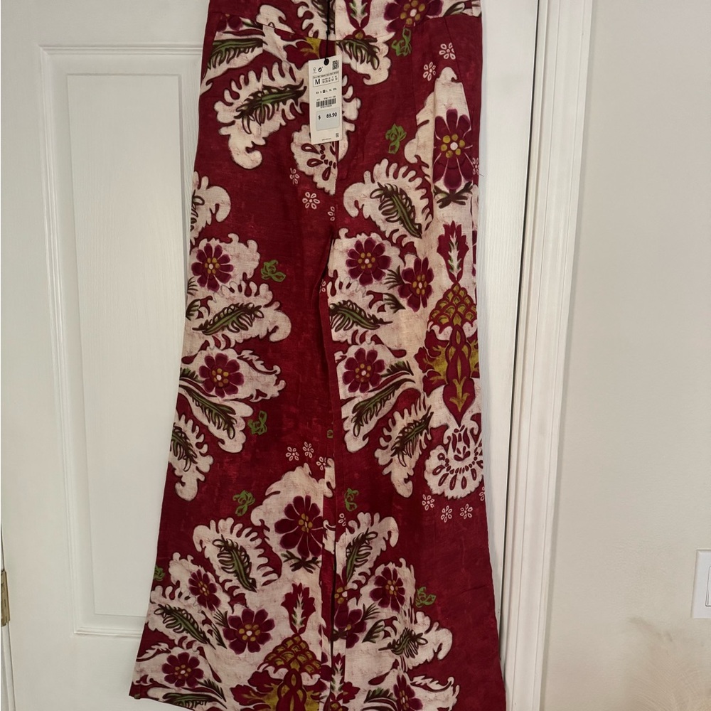 Zara Floral Patterned high waisted linen trouser